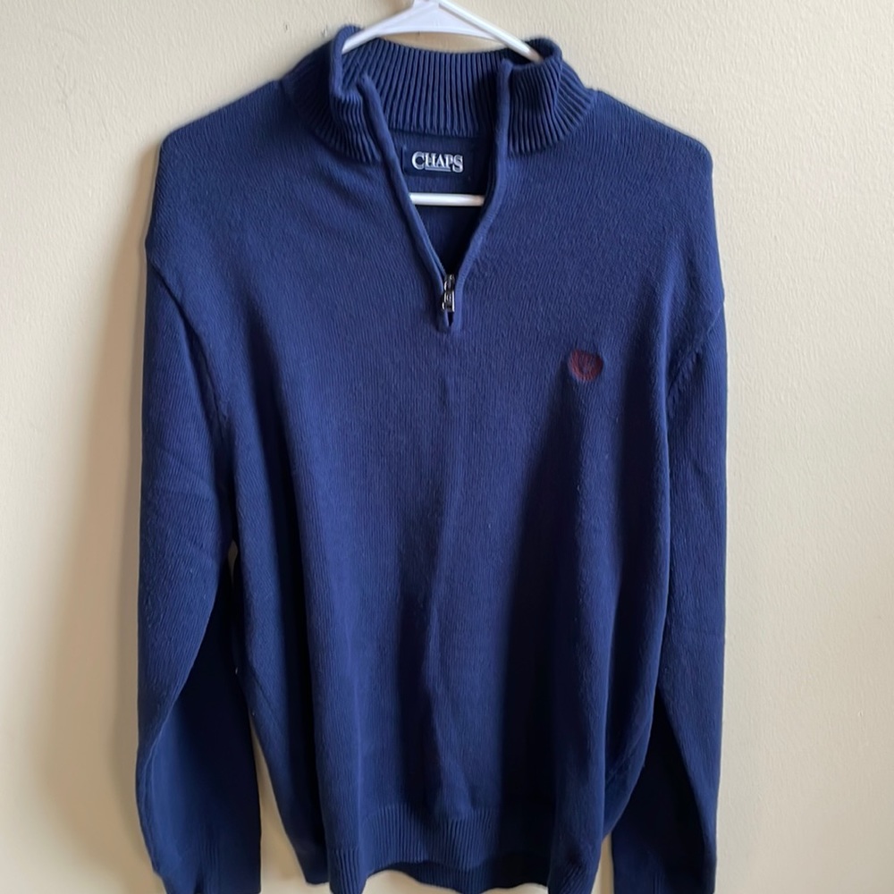 CHAPS MENS SIZE MEDIUM NAVY BLUE 1/4 zip pullover sweater(RN#41381, CA#56658)